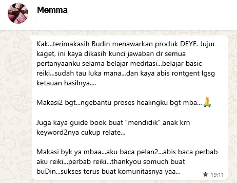 Testimoni Debisio tentang proses healing dengan panduan DEYE